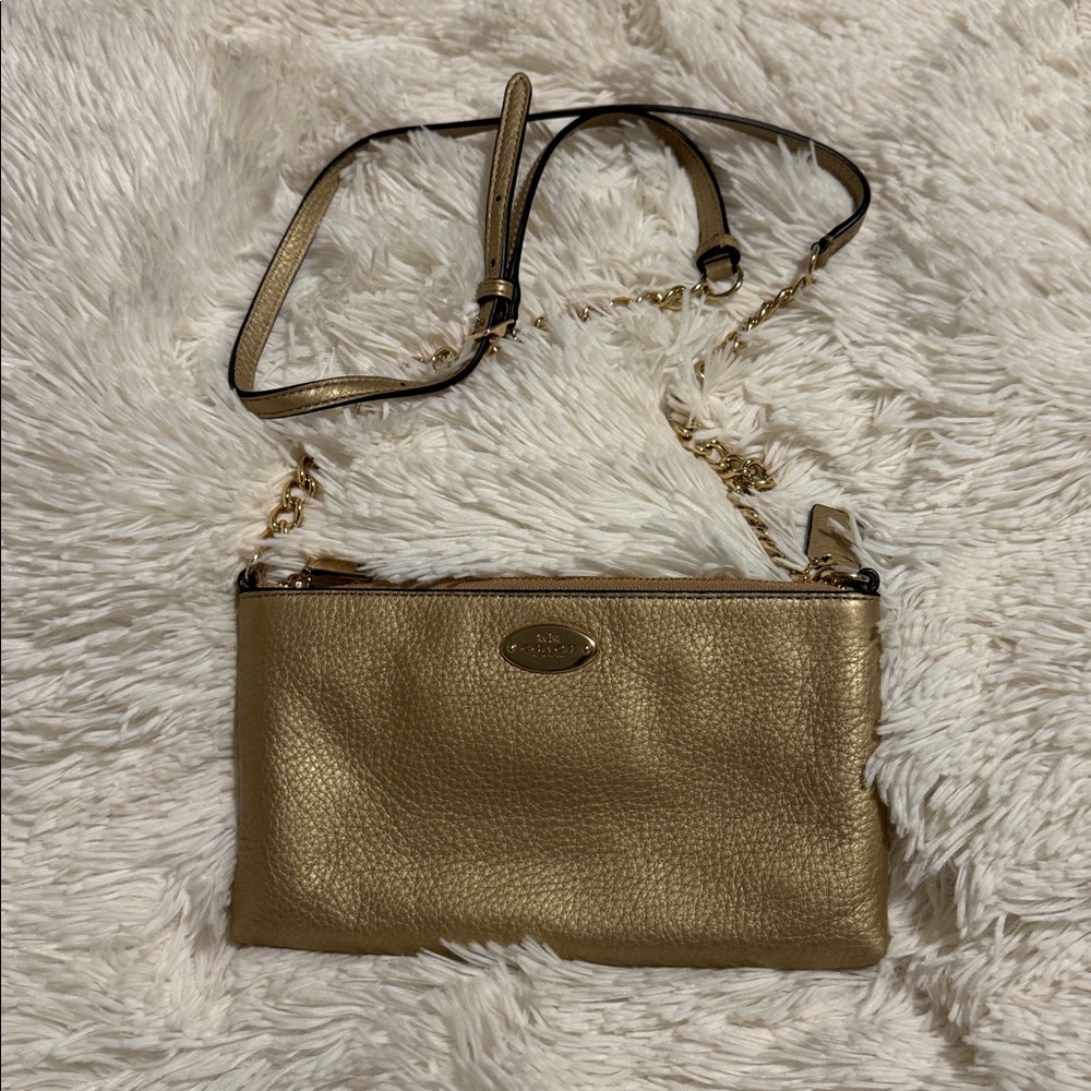 Coach gold metallic small crossbody bag metal chain adjustable strap